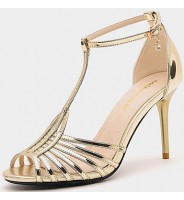 Women's Shoes Synthetic Stiletto Heel Heels / Peep Toe Sandals Wedding / Party & Evening / Dress / Casual Black / Gold