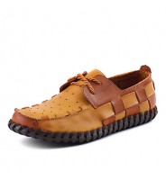 Men's Shoes Office & Career / Party & Evening / Casual Leather Oxfords Brown / Yellow / Khaki(Manual manufacture)