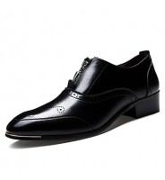 Men's Shoes Leather Casual Oxfords Casual Low Heel Zipper Black