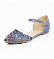 Women's Shoes Fabric Flat Heel Pointed Toe / Flats / Party & Evening / Dress /Blue / Gray / Almond